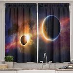 Ambesonne Outer Space Long Kitchen Curtains, Planet in Milky Way Dark Nebula Gas Cloud Celestial Solar Eclipse Galaxy Theme, Two Panels Drapes with Rod Pocket Room Decor, 55" X 45", Purple Blue