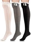 Geyoga 3 Pairs Long Boot Socks with Lace Trim Button Knit Boot Socks over Knee Thigh High Stockings for Women