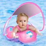 LAYCOL Baby Swimming Float Inflatable Baby Pool Float Newest with Sun Protection Canopy,Baby Swim Float for Age of 3-36 Months(Pink,S)