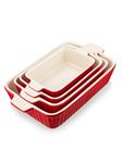 Bakeware Set of 4, MALACASA Porcelain Baking Pans Set for Oven, Casserole Dish, Ceramic Rectangular Baking Dish Lasagna Pans for Cooking Cake Pie Dinner Kitchen, Red (9.5"/11.25"/12.75"/14.5")