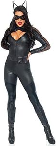 Leg Avenue Womens - 4 Piece Wicked Kitty Faux Leather Catsuit and Utility Belt Set Sexy Super Villain Halloween for Adult Sized Costumes, Black, Medium US