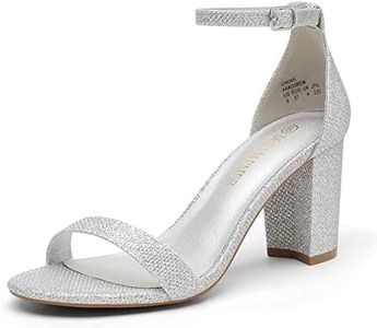 DREAM PAIRS Women's Chunk Low Heel Pump Sandals,Size 7W,Silver-Glitter,Chunk-W