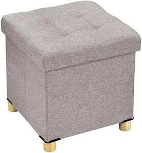 BRIAN & DANY Folding Ottoman Storage Cube with Wood Legs, Linen Foot Stool, pouffe Footstool with Highly Elastic Sponge Filling - 38 x 38 x 38cm (Light Grey)