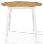 Hallowood Furniture Ledbury Drop Leaf Table, Round Table, Folding Dining Table in White Painted Body & Oak Finish Top, Kitchen Table, Small Dining Table, Fold Away Dining Table