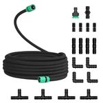 Soaker Hose, 1/2" Drip Hose Set, Porous Rubber Drip Pipe with Connector, Leaky Pipe for Garden Watering Irrigation Systems Planting Lawn Watering (50M/164Ft)