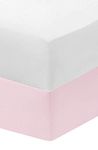 Dudu N Girlie Crib Fitted Sheets 40x90cm - Crib Sheets 100% Cotton Jersey -Hypoallergenic Pram Sheets Breathable Easy Care - Cradle Fitted Sheets (Pack of 2, White & Pink)