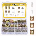 Gueenky 400Pcs U Clips and Screws, 4 Sizes Clip Nuts Car Undertray Screws Clips Metal, Speed Clips Self Tapping Screws Car Body Screw Clips for Cars Motorcycles