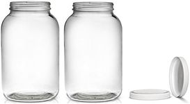 2 Pack ~ Wide Mouth 1 Gallon Clear Glass Jar - White Lid with Liner Seal for Fermenting Kombucha/Kefir Storing and Canning/USDA Approved Dishwasher Safe