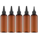 Tekson Hair Color Applicator Bottles, 5 Pack Refillable Squeeze Bottle, Empty Plastic Twist Top Cap Bottles (3.4 OZ, Amber)