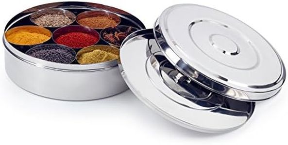 Zinel 7117 Spice Box/Masala Dabba with 7 Comparments and 2 Stainless Steel Lids, Silver, 24 cm