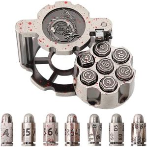 DICEEVIL Bullet Dice, Revolver Bullet Metal Dice Set with Spinning Revolver Cylinder Container & Seven Polyhedron Dices for DND, Warhammer 40K, Pathfinder, Sci-Fi, War, Crime Theme Tabletop Games