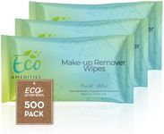 EcoAmenities Individual Makeup Remover Wipes Bulk - Travel Make Up Face Wipes Individually Wrapped for Women - 500 Pack Singles for Face, Eyes, Lips - Gentle & Suitable for all Skin Types