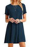 YMING Ladies T-Shirt Dress Short Sleeve Round Neck Long T-Shirt Dress Casual Dress Navy Blue XXS/UK 6