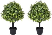 I.C.ELAINE 27" Faux Boxwood Plants Outdoor, Topiary Trees Artificial Shrubs Outdoors Set of 2, UV-Resistant Fake Potted Plants Realistic Faux Evergreen for Outdoor Planters Front Porch Patio Decor