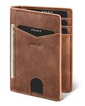 VULKIT Credit Card Holder RFID Blocking Slim Leather Wallet Anti Scan Bank Card Holder Quick Access with 10 Slots, Brown