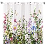 ANHOPE Floral Curtains Eyelet Soft Thermal Insulated Blackout Curtains Watercolor Botanical Flower Butterfly Print Pattern Ring Top Window Drapes for Bedroom Living Room 46 x 54 Inch Drop 2 Panels