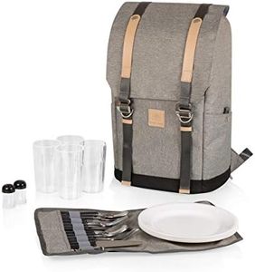 PICNIC TIME - PT-Frontier Picnic Backpack - Backpack Cooler with Picnic Set - Cooler Backpack Picnic Kit, (Heathered Gray)