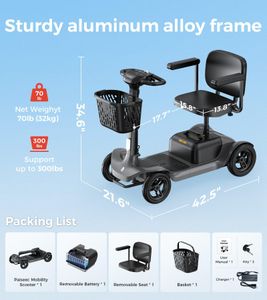 Folding Mobility Scooter – 25 Mile Range, Lightweight Portable