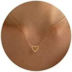 Tewiky Cute Heart Necklace Tiny 14k Gold Heart Pendant Choker Necklaces Small Gold Love Open Heart Chain Necklace for Women Dainty Gold Necklace Gifts for Her, Gold Plated, Cubic Zirconia