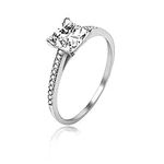 Uloveido 4-Prong Set 2g Princess Brilliant Cut Simulated Diamond CZ Solitaire Engagement Promise Ring Rhodium Plated 925 Sterling Silver Size O LJ078