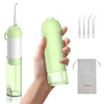 BESTEK Water Dental Flosser Teeth Pick: Cordless Portable Oral Irrigator with 4 Jet Tips, Rechargeable IPX7 Waterproof Water Flosser for Teeth, Gums, Braces Care and Travel - Green