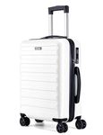 FLIEE Cabin Suitcase Hard Shell | 55x40x20cm Cabin Luggage | Lightweight Suitcase | Aluminum Telescopic Handle | TSA 3 Digit Combination Lock | 4 Dual Spinner Wheels (White, Cabin 20'')