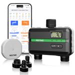 RESTMO 2 Zones Smart Water Timer with Flow Meter, Automatic Garden Hose Timer with Manual/Rain Delay, APP Remote Control (RF Hub + WiFi Connection), Brass Quick Connection Male, Ideal for Lawn & Yard