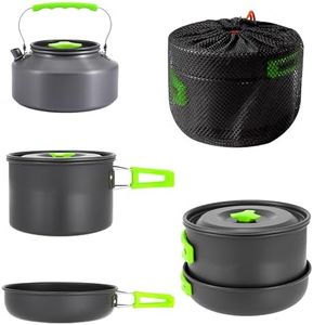 aiGear Camping Cooking Set Cookware Mess Kit with Storage Bag Pot Pan and Teapot Set Camping Accessories for Outdoor Camping Hiking Picnic Portable and Lightweight Aluminum Color Green (CC01GN05)
