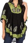 Sakkas 30A - Amori V-Neck Embroidery Poncho Top/Cover Up - Black/Green - OS