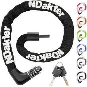 NDakter Upgrade Bike Chain Lock with 4 Digit Combination and 2 Keys, 1.64/2.3/3.2/4.28 Ft Heavy Duty Anti-Theft Bicycle Lock, 2 Ways to Unlock High Security Scooter Locks for Ebike, Escooter, Door