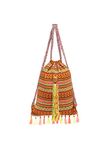 The House of tara Handloom Fabric Backpack for Women | 2 Liters | Multicolour Casual Cloth Bag with Spacious Compartment | Stylish Bag suitable for College, Travel & Beach (Yellow Multicolour)