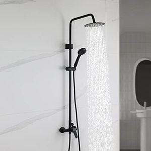 Ibergrif M17059B Sistema Columna de Ducha con Reciador, Alcachofa, Manguera, Barra Ajustable y Soporte, Negro