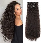 BLEXCO Clip In Hair Extensions 24" Curly Hair Extensions Water Wave Clip In Hair Extensions Clips Long Hairpieces Synthetic Invisible Hair Extensions (4#)