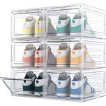 HOMIDEC 6 pcs Shoe Box, Shoe Storage Boxes Clear Plastic Stackable, Shoe Organizer Containers with Lids for Women/Men 34.5 x 27 x 19 cm