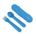 Bentgo Kids Utensil Set - Reusable Plastic Fork, Spoon & Storage Case - BPA-Free Materials, Easy-Grip Handles, Dishwasher Safe - Ideal for School Lunch, Travel, & Outdoors (Blue)