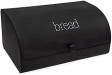 AuldHome Farmhouse Black Bread Box; Retro Vintage Style Enamel Countertop Bread Bin