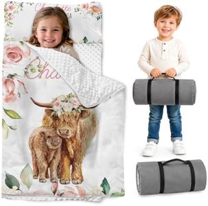 Personalized Toddler Nap Mat with Pillow & Blanket, Highland Cow Nap Mats for Preschool Daycare, Custom Name Thickened Sleeping Bag for Kids, Rollup Sleeping Mat for Girls Gifts Color08