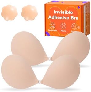 Invisible Strapless Sticky Bra Push up for Women, Ultra Adhesive Bra for Backless Dress, Cleavage Bra Lift with Nipple Covers Nude and Nude C Cup