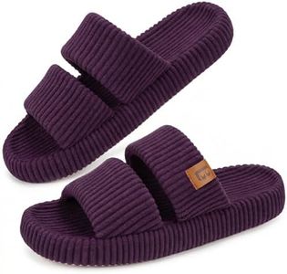 LongBay Slippers for Women Memory Foam Open Toe Slide Indoor House Shoes Slip On Bedroom Comfy Gift Purple, 5-6