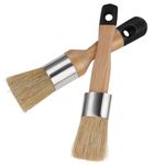 DSLSQD 2 Pack Chalk Paint Brush, Chalk and Wax Paint Brush Chalk Paint Tool for Furniture Reusable Flat and Round Chalked Paint Brush for Folk Art Home Décor Wood Projects Furniture Stencils(Black)