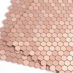 M MOFIT Small Rose Gold Peel and Stick Wall Tiles Fireplace Surround,Metallic Self-Adhesive Tiles Stainless Steel Mosaic Splashback Tile Stickers for Kitchen(10 Sheets, Hexagon)