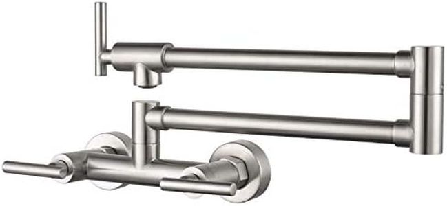 WOWOW Pot Filler Faucet Wall Mount Brushed Nickel Commercial Kitchen Sink Faucets for Both Hot and Cold Water Solid Brass Folding Faucet with Double Joint Swing Arm