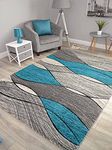 Impulse Teal Grey Wave Thick Quality Modern Carved Rugs Runner Small Extra Large Soft (80cm x 150cm)