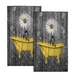 Giwawa Rustic Daisy Wooden Towels Set of 2- Bright Yellow Flower Shower in Bathtub Bubble on Vintage Country Barn Board- Farmhouse Plank Hand Face Fingertip Towel for Bathroom Guest Decor