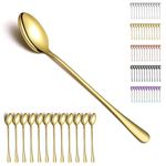 Kyraton Gold Iced Tea Spoons, Stainless Steel 7.5" Long Handle Mixing Spoon with Gold Titanium Plating, Coffee Spoons, Stirring Bar Spoon, Cocktail Spoon, Latte Spoon Pack of 12