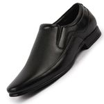 FAUSTO FST KI-489 BLACK-42 Men's Black Genuine Leather Textured Formal Dress Slip On Shoes for Office|Work|Loafer|Half Shoes|Cut Shoe (8 UK)