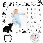 KEMINA BLANKETS Baby Monthly Milestone Blanket Boy, Girl - Milestone Blanket Baby Boy Includes Felt Frame, Baby Bear Month Blanket Woodland Nursery Decor for Baby Shower 50x40