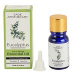 Sage Apothecary Eucalyptus Essential Oil for Healthy Skin, Strong Hair, Steam Inhalation, Cold & Cough, Massage, Mosquitoes Repellent, Aromatherapy, Relaxation,Pure & Natural 10 ml