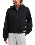 CRZ YOGA Womens Fleece Lined Half Zip Hoodies Pullover Oversized Long Sleeve Casual Workout Sweatshirts with Thumb Holes Black Medium