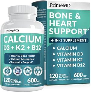 4-in-1 Calcium Supplements for Women & Men - Calcium Citrate with D3 K2 Vitamin 5000 IU - Calcium 600mg with Vitamin D3 K2 - Everyday Vitality Supplement - Vegan-Friendly, Gluten-Free (120 Capsules)